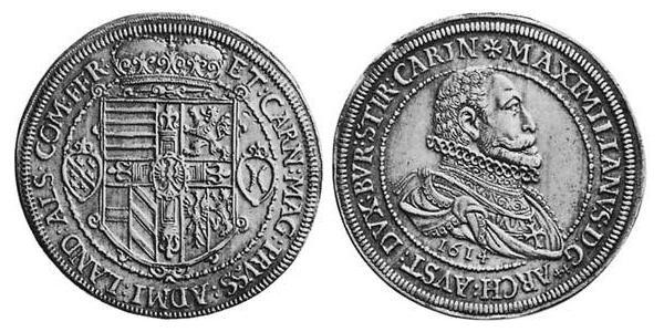 2 Thaler Alsace Silver Maximilian III, Archduke of Austria (1558 – 1618)