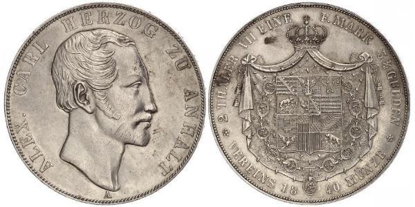 2 Thaler Anhalt-Bernburg (1603 - 1863) Silver Alexander Karl, Duke of Anhalt-Bernburg (1805 – 1863)