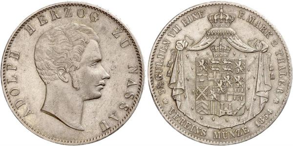 2 Thaler Duchy of Nassau (1806 - 1866) Silver Adolphe, Grand Duke of Luxembourg