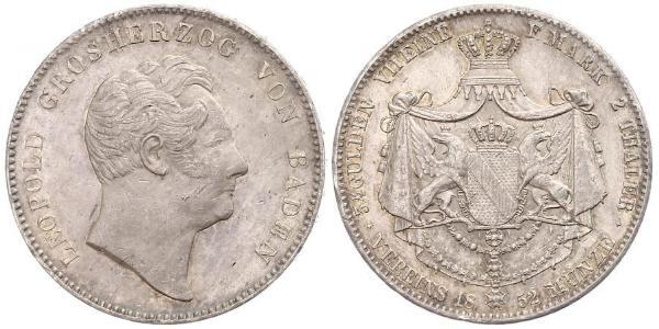 2 Thaler Grand Duchy of Baden (1806-1918) Silver Leopold, Grand Duke of Baden (1790 – 1852)