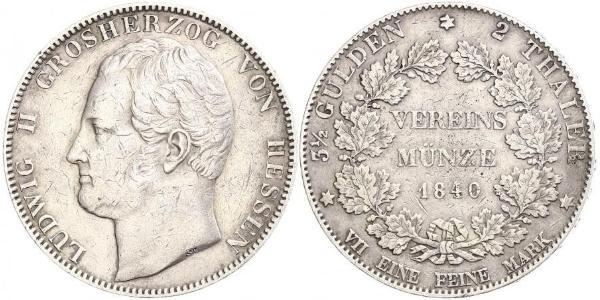 2 Thaler Grand Duchy of Hesse (1806 - 1918) Silver Louis II, Grand Duke of Hesse