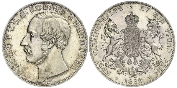 2 Thaler Kingdom of Hanover (1814 - 1866) Silver George V of Hanover (1819 - 1878)