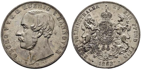 2 Thaler Kingdom of Hanover (1814 - 1866) Silver George V of Hanover (1819 - 1878)