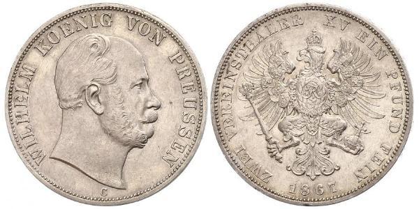 2 Thaler Kingdom of Prussia (1701-1918) Silver Wilhelm I, German Emperor (1797-1888)