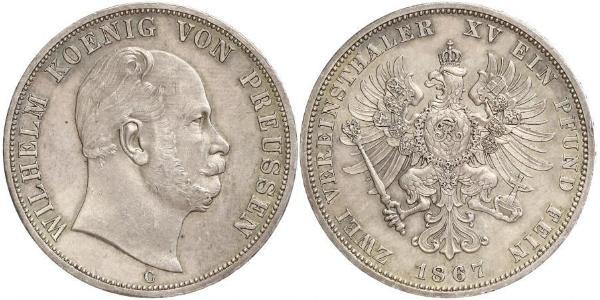 2 Thaler Kingdom of Prussia (1701-1918) Silver Wilhelm I, German Emperor (1797-1888)