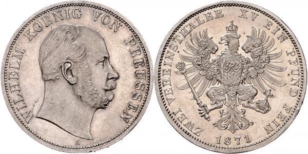 2 Thaler Kingdom of Prussia (1701-1918) Silver Wilhelm I, German Emperor (1797-1888)