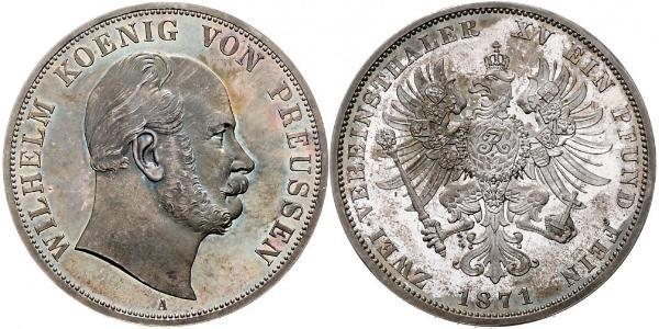 2 Thaler Kingdom of Prussia (1701-1918) Silver Wilhelm I, German Emperor (1797-1888)