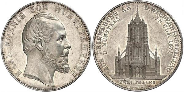 2 Thaler Kingdom of Württemberg (1806-1918) 銀 卡尔一世 (符腾堡)