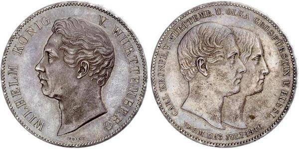 2 Thaler Kingdom of Württemberg (1806-1918) 銀 威廉一世 (符腾堡)