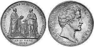 2 Thaler 巴伐利亞王國 (1806 - 1918) 銀 路德维希一世 (巴伐利亚)