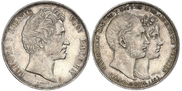 2 Thaler 巴伐利亞王國 (1806 - 1918) 銀 路德维希一世 (巴伐利亚)