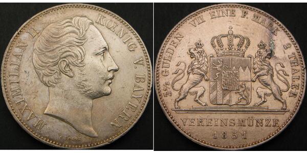 2 Thaler 巴伐利亞王國 (1806 - 1918) 銀 马克西米利安二世 (巴伐利亚国王)