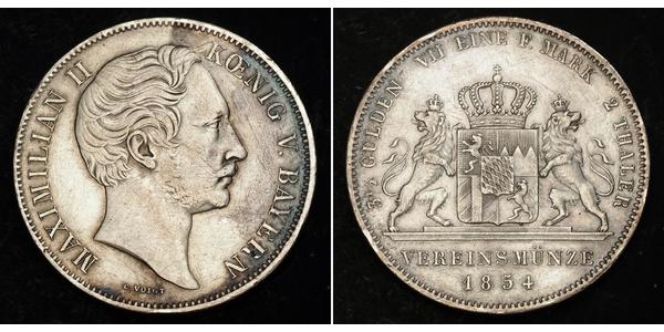 2 Thaler 巴伐利亞王國 (1806 - 1918) 銀 马克西米利安二世 (巴伐利亚国王)