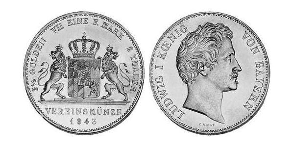 2 Thaler 巴伐利亞王國 (1806 - 1918) 銀 路德维希一世 (巴伐利亚)