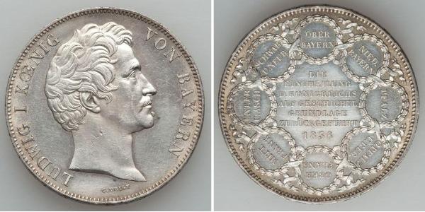 2 Thaler 巴伐利亞王國 (1806 - 1918) 銀 路德维希一世 (巴伐利亚)