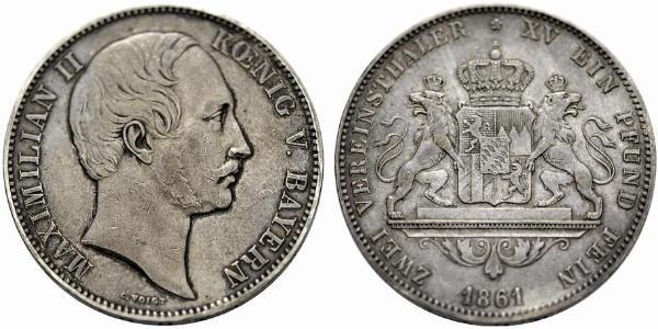 2 Thaler 巴伐利亞王國 (1806 - 1918) 銀 马克西米利安二世 (巴伐利亚国王)