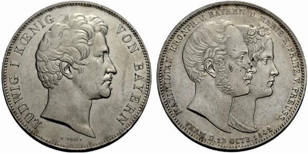 2 Thaler 巴伐利亞王國 (1806 - 1918) 銀 路德维希一世 (巴伐利亚)