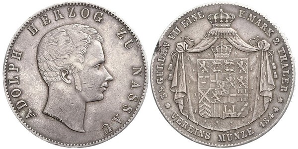 2 Thaler 拿骚公国 (1806 - 1866) 銀 阿道夫 (卢森堡大公)