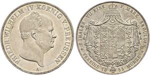 2 Thaler 普魯士王國 (1701 - 1918) 銀 腓特烈·威廉四世 (1795 - 1861)