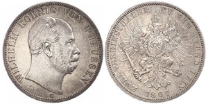 2 Thaler 普魯士王國 (1701 - 1918) 銀 威廉一世 (德国)