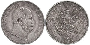 2 Thaler 普魯士王國 (1701 - 1918) 銀 威廉一世 (德国)