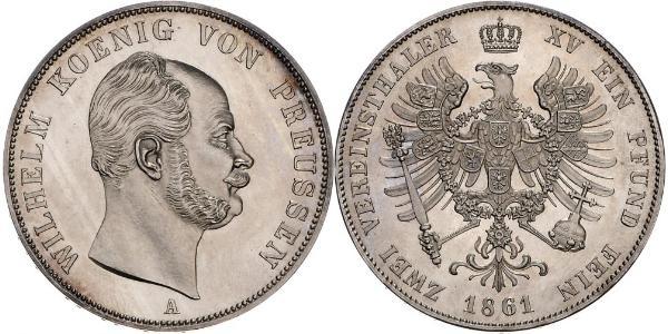 2 Thaler 普魯士王國 (1701 - 1918) 銀 威廉一世 (德国)