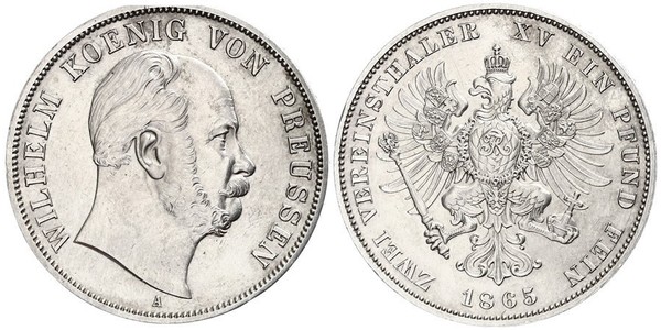 2 Thaler 普魯士王國 (1701 - 1918) 銀 威廉一世 (德国)