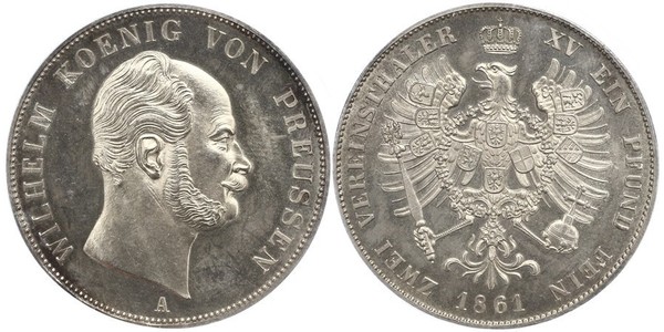 2 Thaler 普魯士王國 (1701 - 1918) 銀 威廉一世 (德国)