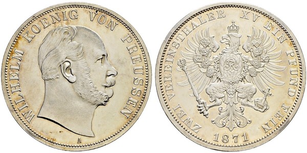 2 Thaler 普魯士王國 (1701 - 1918) 銀 威廉一世 (德国)