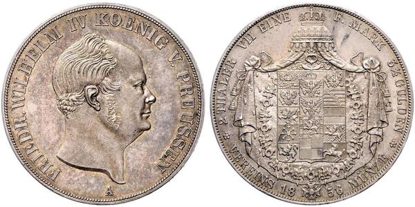 2 Thaler 普魯士王國 (1701 - 1918) 銀 腓特烈·威廉四世 (1795 - 1861)