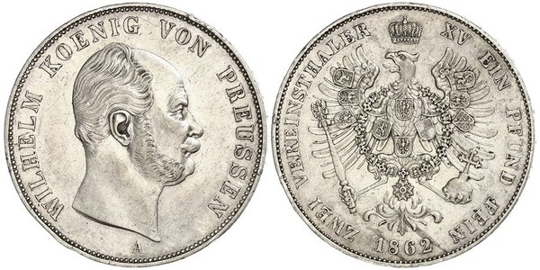 2 Thaler 普魯士王國 (1701 - 1918) 銀 威廉一世 (德国)