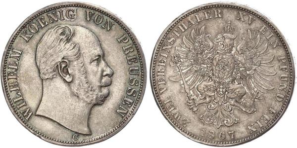 2 Thaler 普魯士王國 (1701 - 1918) 銀 威廉一世 (德国)