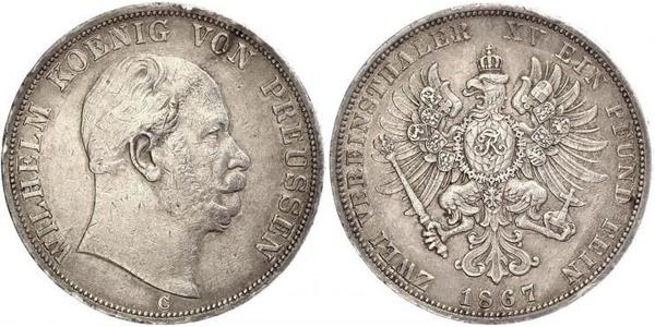 2 Thaler 普魯士王國 (1701 - 1918) 銀 威廉一世 (德国)