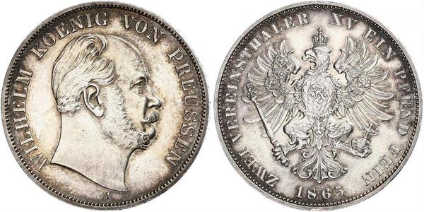 2 Thaler 普魯士王國 (1701 - 1918) 銀 威廉一世 (德国)