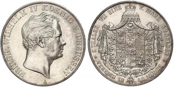 2 Thaler 普魯士王國 (1701 - 1918) 銀 腓特烈·威廉四世 (1795 - 1861)