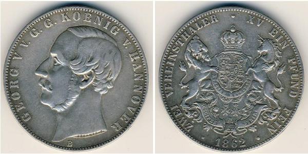 2 Thaler 汉诺威王国 (1814 - 1866) 銀 格奥尔格五世 (汉诺威) (1819 - 1878)