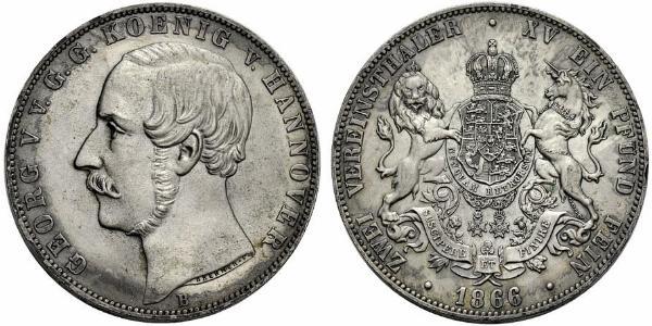 2 Thaler 汉诺威王国 (1814 - 1866) 銀 格奥尔格五世 (汉诺威) (1819 - 1878)