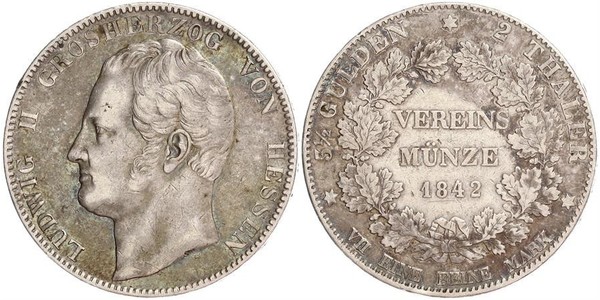 2 Thaler 黑森-达姆施塔特 (1806 - 1918) 銀 路德维希二世 (黑森大公)