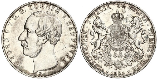 2 Thaler / 3.5 Gulden Königreich Hannover (1814 - 1866) Silber Georg V. (Hannover) (1819 - 1878)