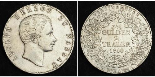 2 Thaler / 3½ Gulden Duché de Nassau (1806 - 1866) Argent Adolphe (grand-duc de Luxembourg)