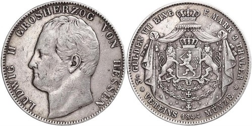 2 Thaler / 3½ Gulden Hesse-Darmstadt (1806 - 1918) Plata Luis II de Hesse-Darmstadt