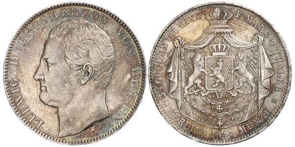 2 Thaler / 3½ Gulden Hesse-Darmstadt (1806 - 1918) Plata Luis II de Hesse-Darmstadt