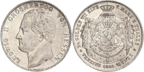 2 Thaler / 3½ Gulden Grand Duchy of Hesse (1806 - 1918) Silver Louis II, Grand Duke of Hesse
