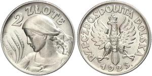 2 Zloty Segunda República Polaca (1918 - 1939) Plata 