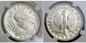 2 Zloty Segunda República Polaca (1918 - 1939) Plata 