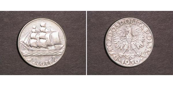 2 Zloty Segunda República Polaca (1918 - 1939) Plata 