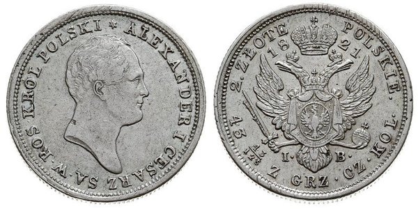 2 Zloty 俄罗斯帝国 (1721 - 1917) 銀 亚历山大一世 (俄国)  (1777-1825)