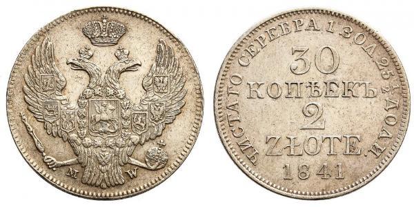 2 Zloty / 30 Kopeck 俄罗斯帝国 (1721 - 1917) 銀 Nicholas I of Russia (1796-1855)