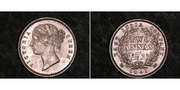 2 Анна Британська Ост-Індська компанія (1757-1858) / Індія Срібло Вікторія (1819 - 1901)