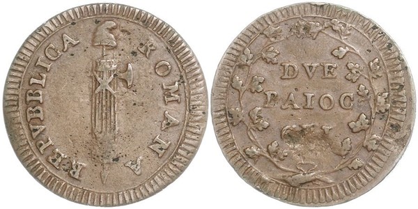2 Байокко Папская область (752-1870) Медь 